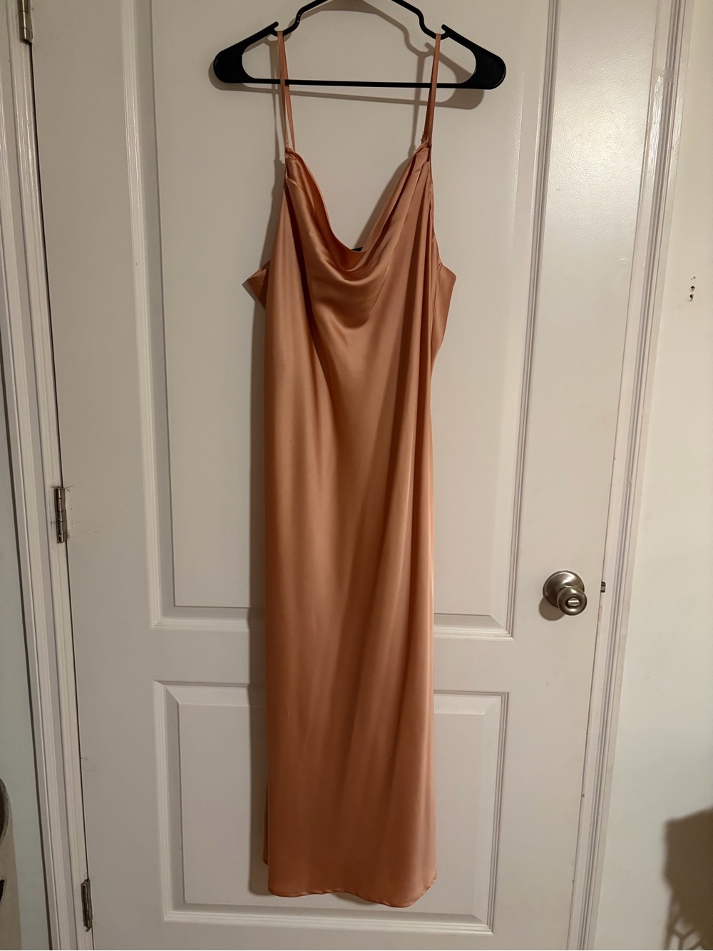 Vici Satin Cowl Slip Dress in Peachy Apricot